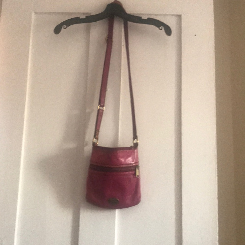 Pink genuine leather cross body bag